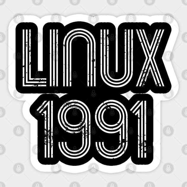 Linux 1991 - Cool Distressed Design for Free Software Geeks Sticker by geeksta